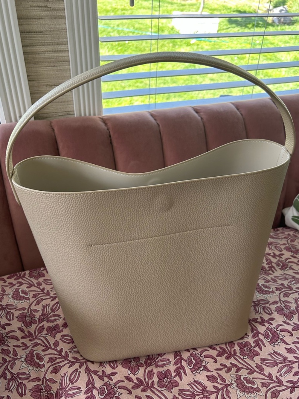 Cream Pebbled Leather Single-Handle Tote